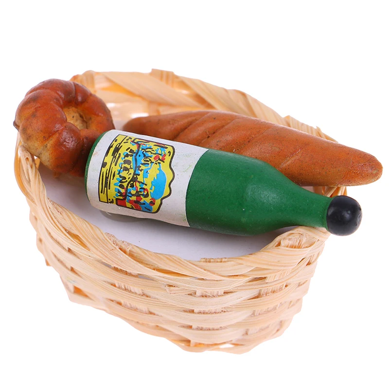 

1:12 Dollhouse Miniature Champagne Bottle Bread Basket For Doll Kitchen Decoration Pretend Play Toy 1:12 Dollhouse