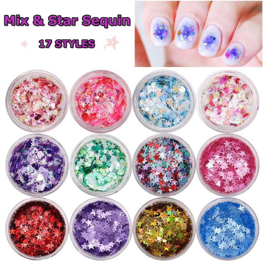1 коробка ювелирных изделий для ногтей Иллюзия круглые смешанные звезды сердечки