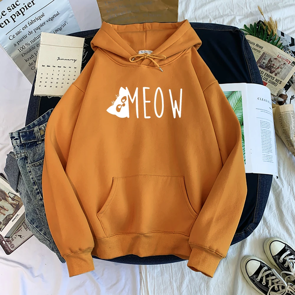 Женские толстовки Meow A с принтом белого кота уличная Осенняя толстовка флисовая
