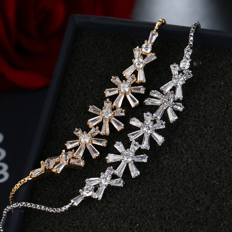 

ORZTOON Vintage Hexagonal Zircon Petals Long Chain Bracelets for Women Fashion Gold Color Bracelet Trendy Female Jewelry Gift