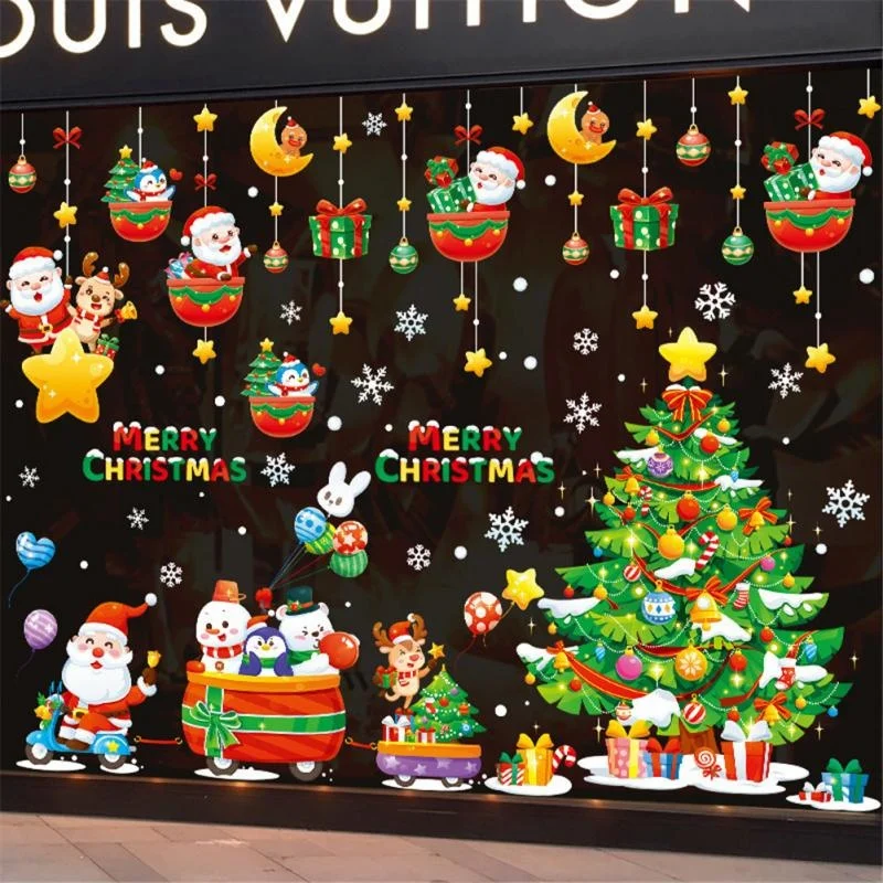 

Christmas Santa Claus Window Stickers Wall Ornaments Christmas Pendant Merry Christmas for Home Decor New Year Stickers 2022