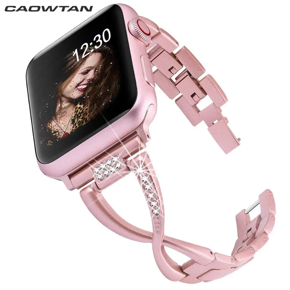 Ремешок для Apple Watch Band 5 4 нержавеющая сталь 38 мм 42 Стразы бриллиантовые Смарт часы