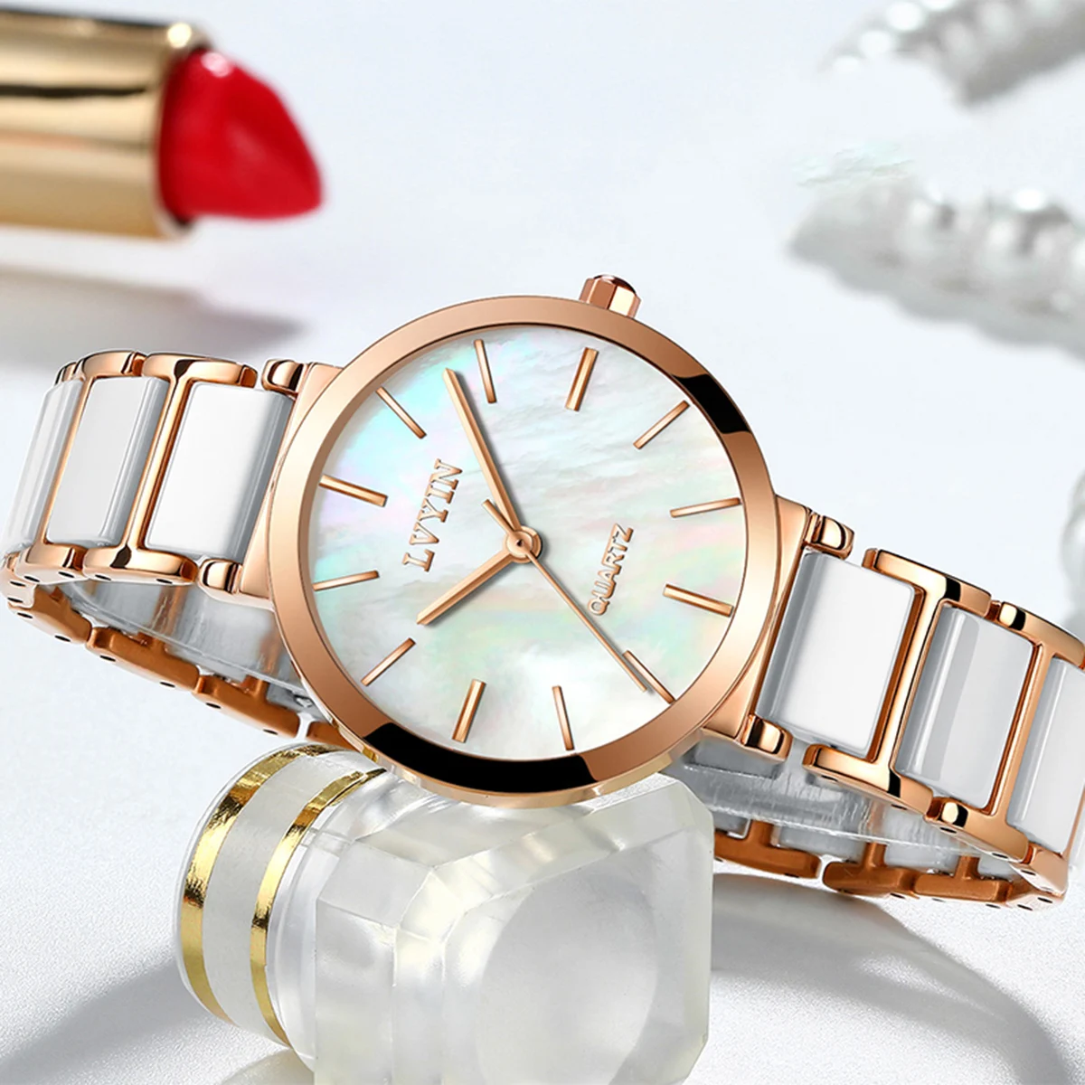 Watches Women Ceramic Fashion 2021 Wristwatches Elegant Waterproof Wristwatch Luxury Wristwatch Gold Colorful Dial Watch enlarge