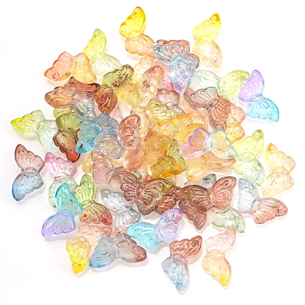 

50Pcs Glass Loose Beads DIY Wing shape Gradient Color 8x15mm Crystal Butterfly Pendants For Jewelry Making Handmade Accessories