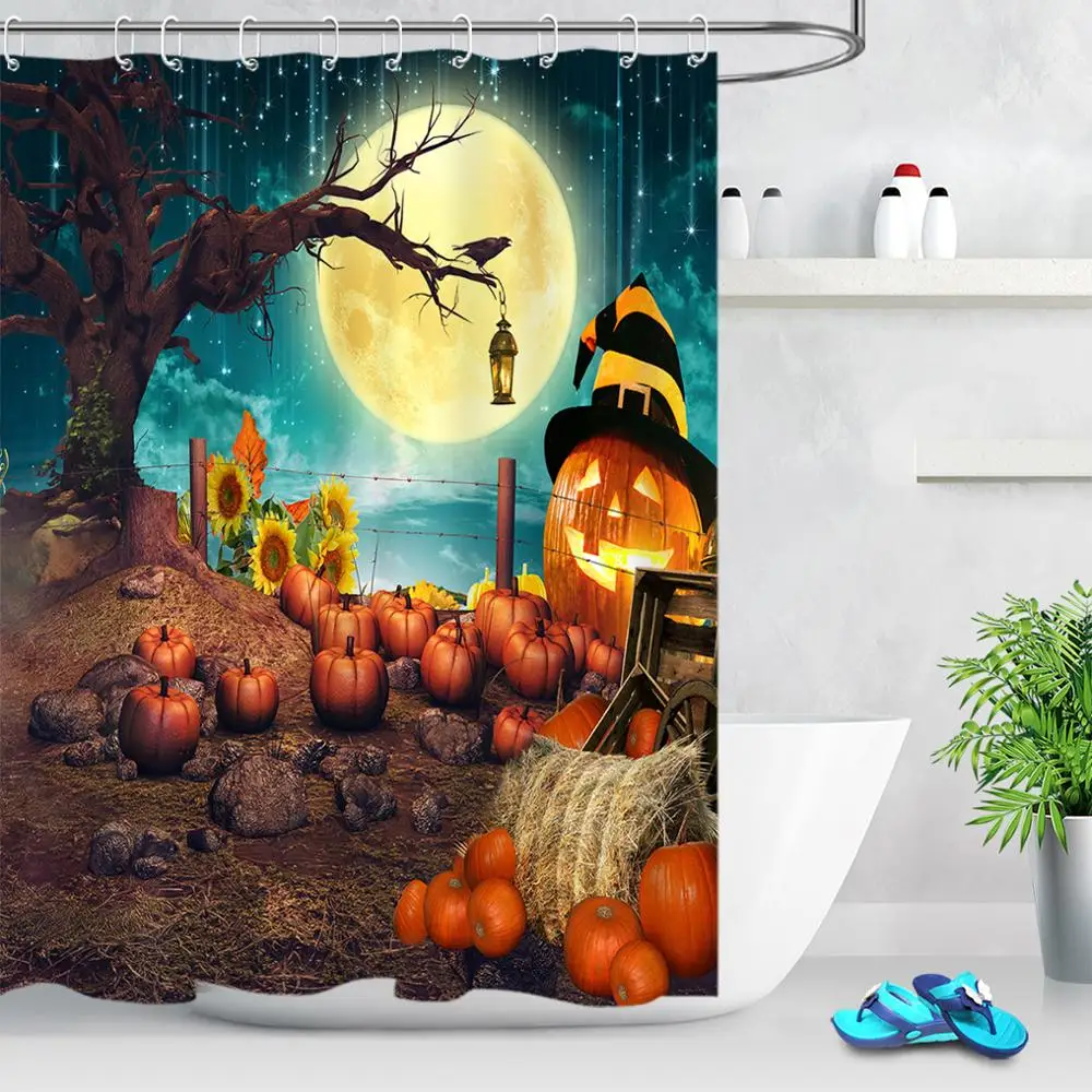 Занавеска для душа в виде тыквы на Хэллоуин ночник луна мертвое дерево ужас