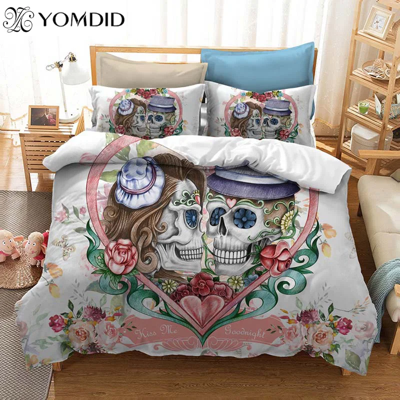 Свадебный комплект постельного белья с рисунком черепа пододеяльники