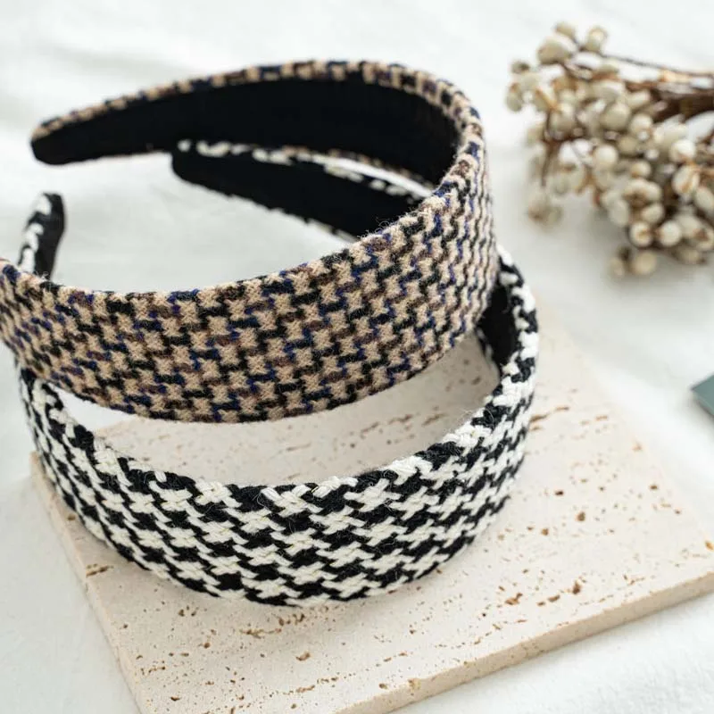 

Winter Knitted Houndstooth Headbands 2021 Fashion Warm Women Girls Hair Accessories Vintage Wide Side Hair Band Hoop Hairband