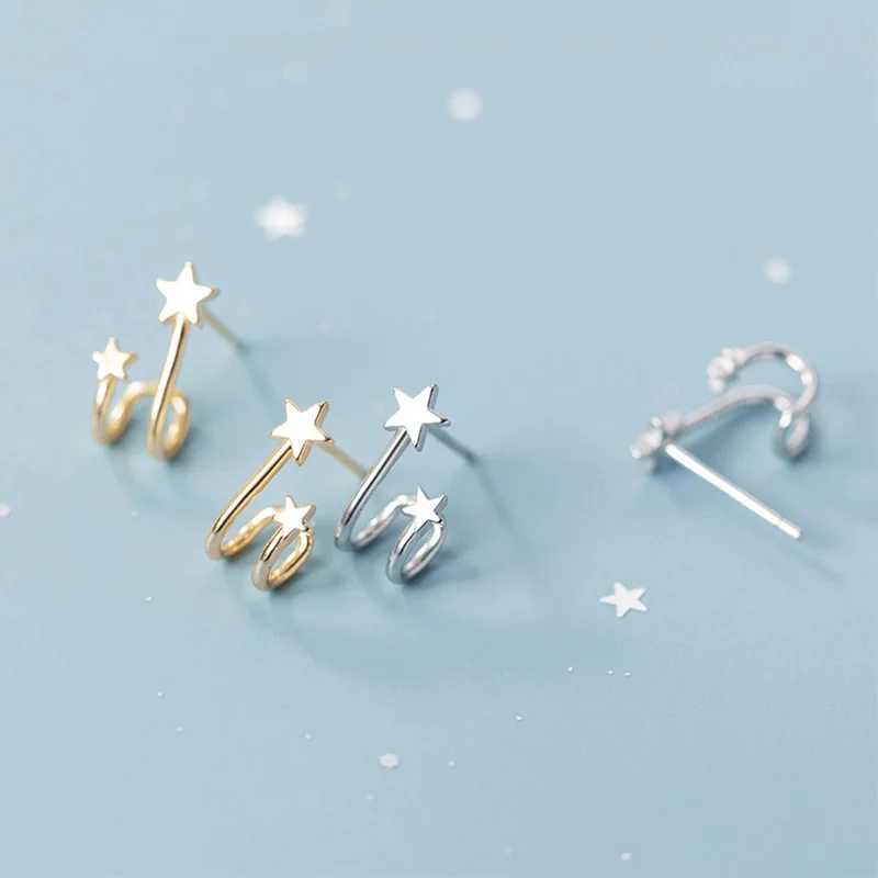 925 Sterling Silver Star Stud Earrings for Women Girls Simple Ear Studs Fashion Earring Minimalist Jewelry Best Friends Gift | Украшения и