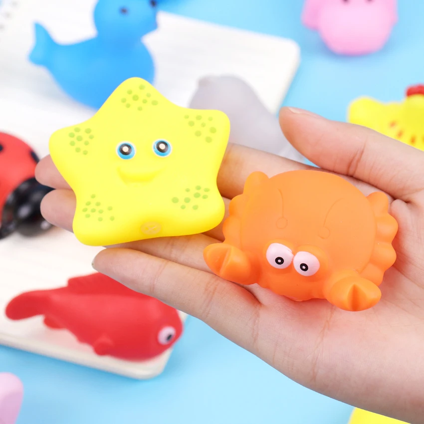 13PCS Cute Animals Swimming Water Toys Colorful Soft Rubber Float Squeeze Sound Squeaky Bathing Toy For Baby Bath Toys