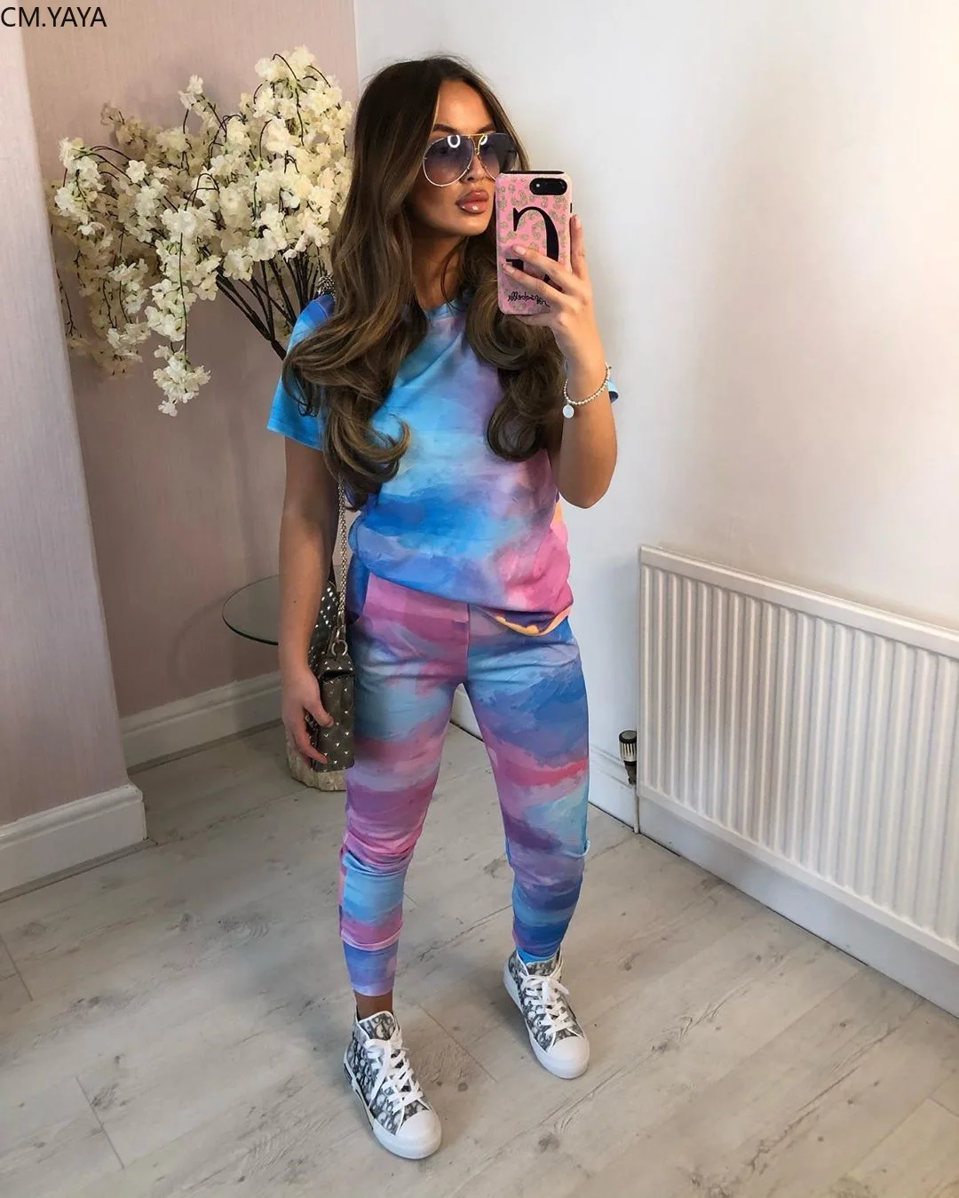 CM.YAYA Sport Women Tie Dye Print Two 