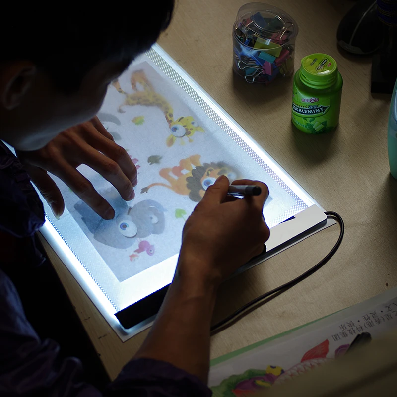 LED Light Drawing Tablet Children A4 Magic Pad Sketch Sign Mirror Copy Digital Dimming Air Flow Tracing Board for Kid | Канцтовары для