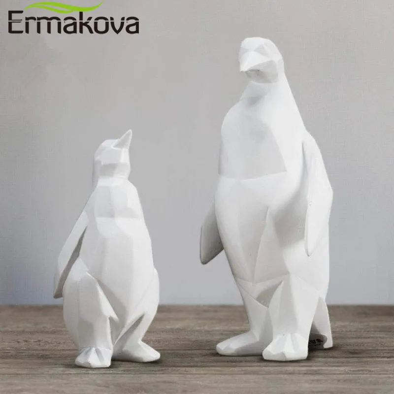 

ERMAKOVA резиновая Геометрическая белая симпатичная скульптура пингвина уникальная фигурка куклы в форме животного поделки украшение для дом...