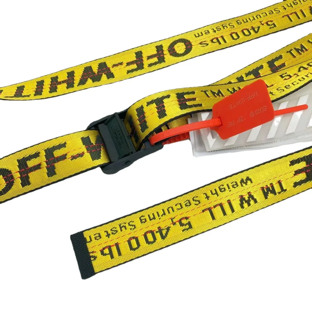 

European and American tide correct version off belt white spot fashion hip-hop industrial style embroidery English letters