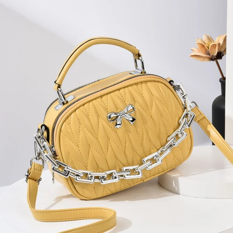 

2021 new Korean fashion Lingge slant span bag double layer small square bag chain bag portable single shoulder slant span bag