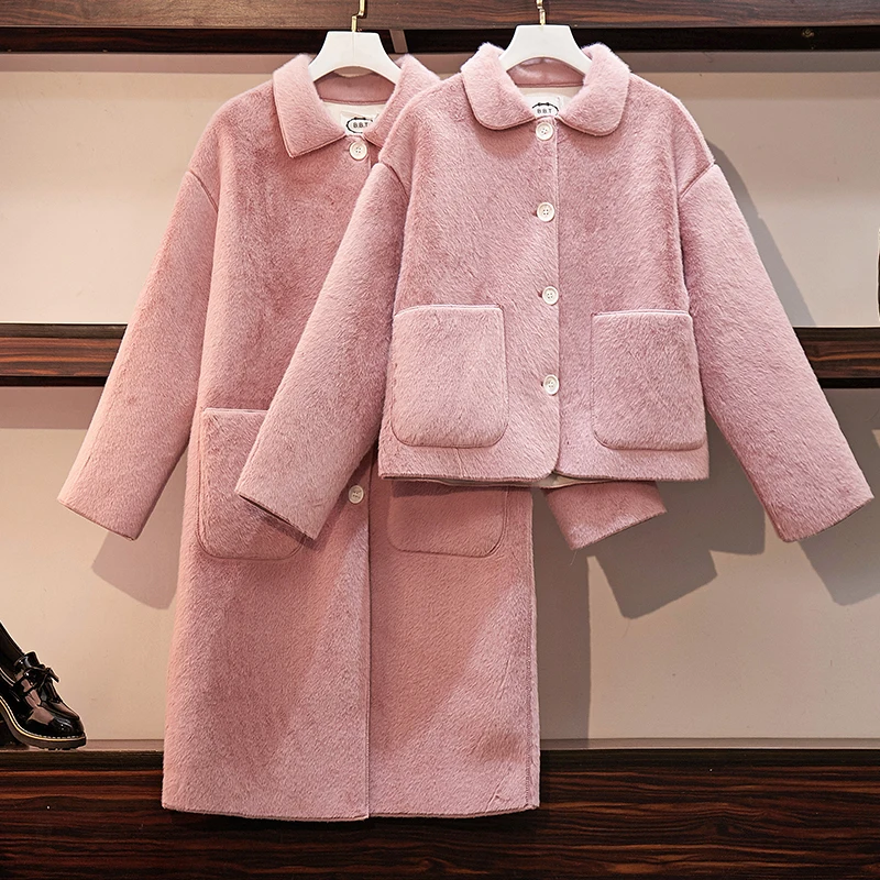 Женский бархатный тренчкот средней длины с имитацией норки Свободный Тонкий