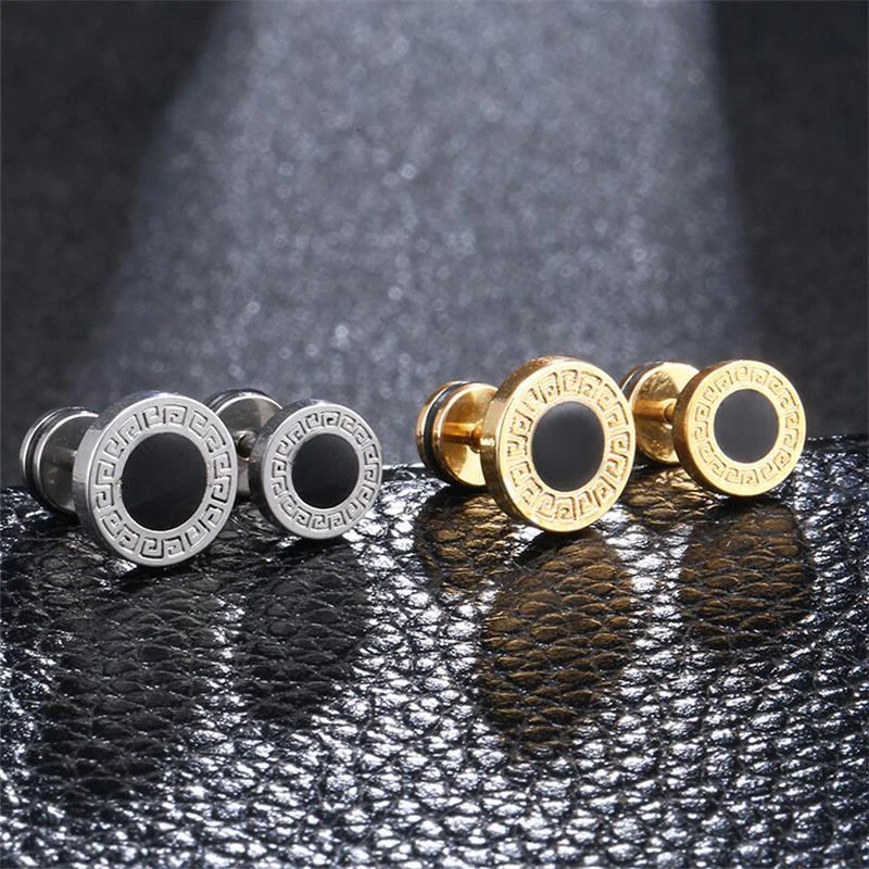 Design Stainless Steel Women's Studs Earrings For Men Ear Piericng Black Stone Gold Silver Color Face Stud Earring Jewelry