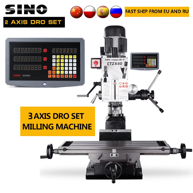 SINO 3 Axis SDS3MS Dro Set Digital Readou Kit YHSINO With 3PCS Linear Scale 5U Length 120mm to 1020mm for Lathe Mill CNC Machine |