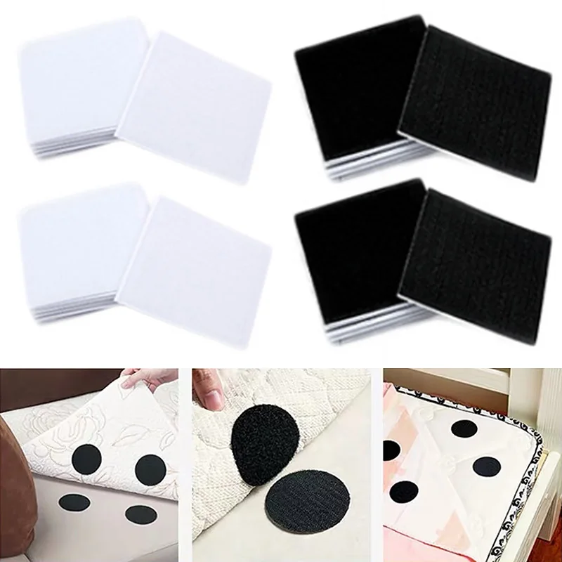 10Pcs Non-Slip Stickers Self-Adhesive Hook Loop Fastener Tape Locking Dots Bed Sheet Sofa Fix Clips Floor Rug Carpet Mat Gripper