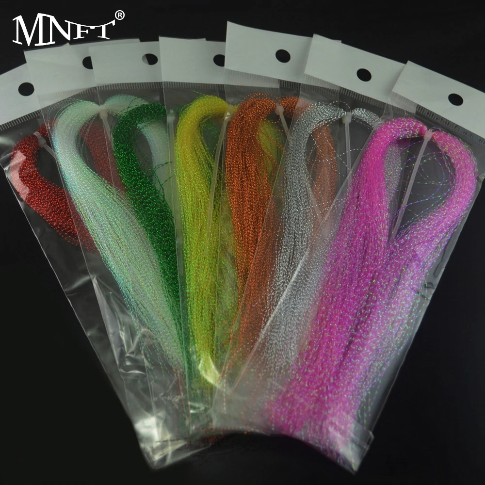 MNFT-Línea de pluma de pez volador, 50 piezas, gancho trenzado, Flash, oropel holográfico, Material de atado de cristal para pesca artesanal