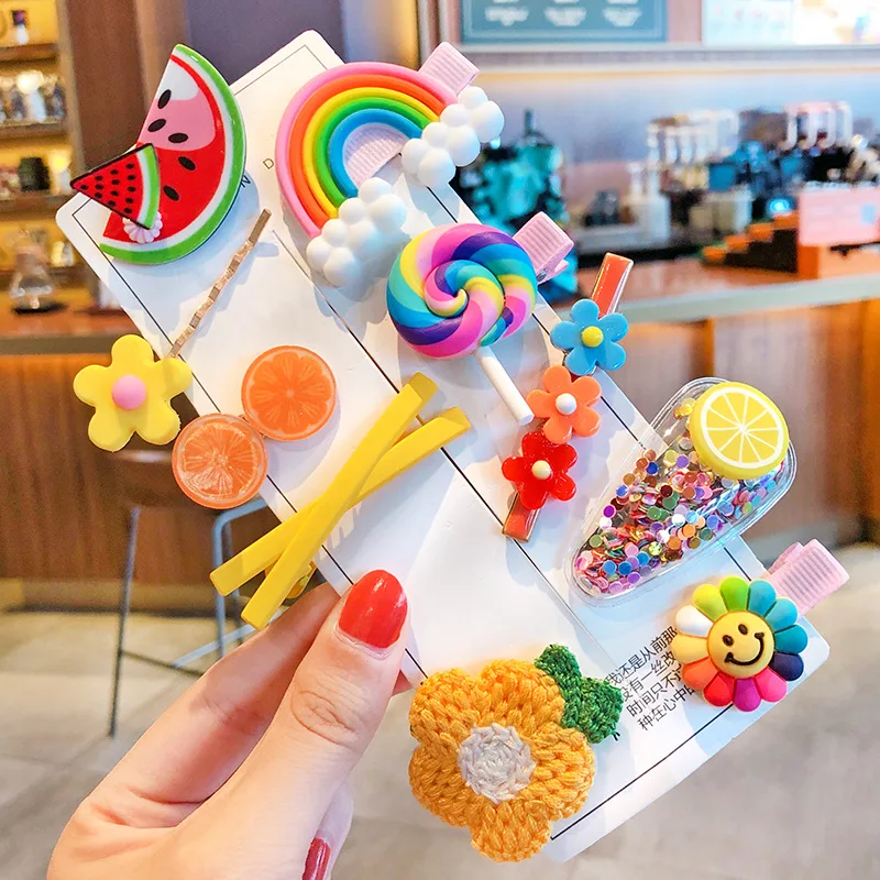 1 комплект милые резинки для волос с изображением цветов и фруктов заколки