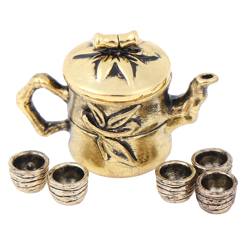 1Set Random color 1/12 Миниатюрные аксессуары для кукольного домика, мини металлический чайник, имитация мебели, чайный горшок, кухонные модели, игрушки для украшения кукольного дома - Цвет: 1Set Random color