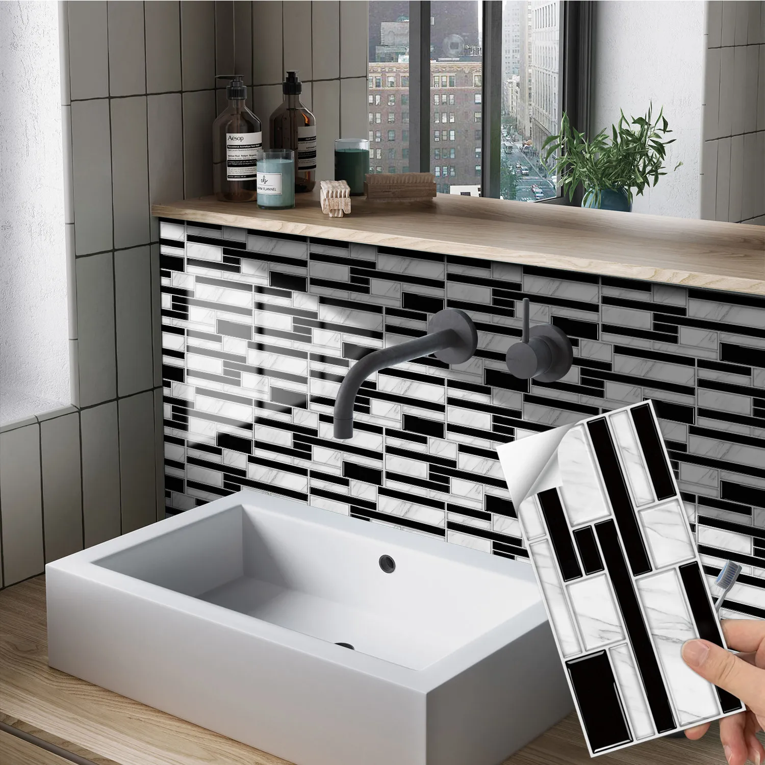 

20x10cm Tile Sticker Kitchen Backsplash Self Adhesive Mosaic Tiles Bathroom Waterproof Vinyl Wall Decor Peel and Stick DIY Decal