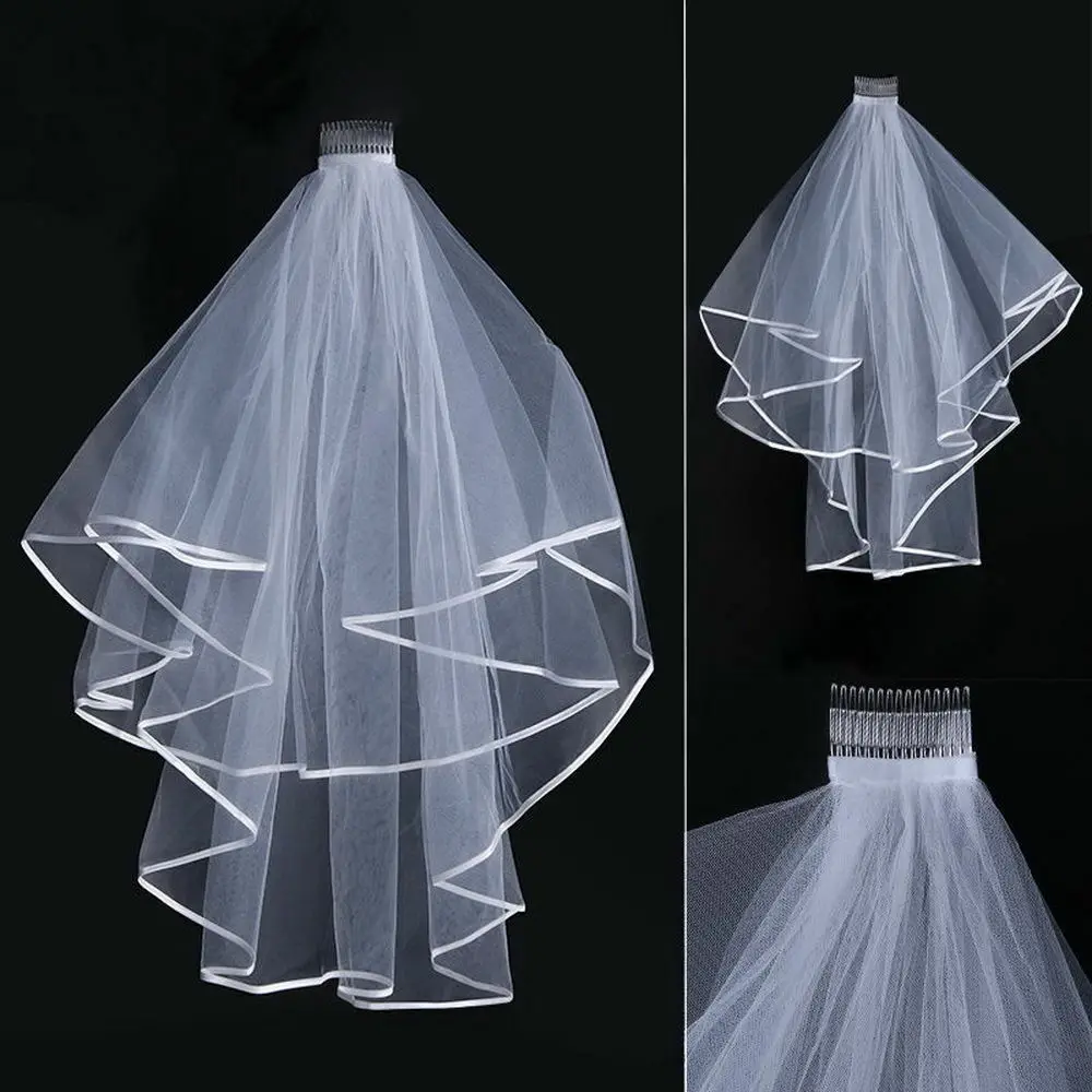 Wedding Veil White Ivory Bridal Two Layers First Holy Communion Comb Hen Party