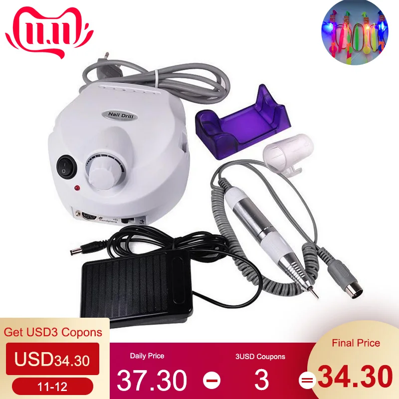 US With Version Silicone Case Anti-scald Handle 35000RPM Pro Electric Nail Drill Machine EU/Manicure Machine File Kit Nail Tools