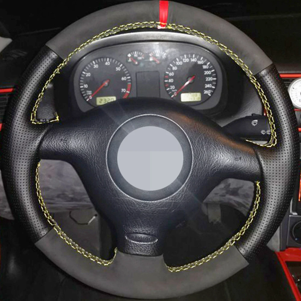 DIY черный замшевый чехол на руль для Volkswagen VW Golf 4 Mk4 1998-2004 Passat B5 1996-2005 Polo 1999-2002 Seat Leon |