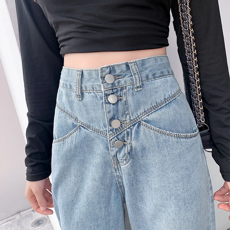 High-waisted wide-legged pants women's loose-fitting drag pants spring and autumn 2021 new simple thin straightened jeans