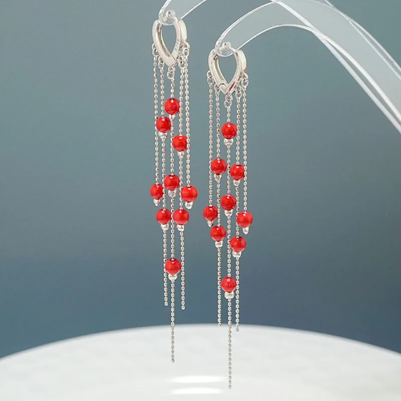

New Fashion 925 Sterling Silver Long Tassel Pearl Earrings Super Fairy Atmosphere Exaggerated Earrings Jewelry For Women Party