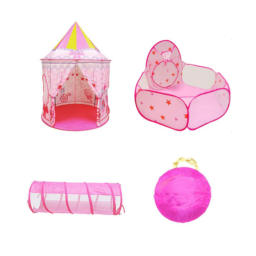 

3Pcs/Set Kids Folding Fairy Tale Castle Crawl Tunnel Basketball Pit Play Tent