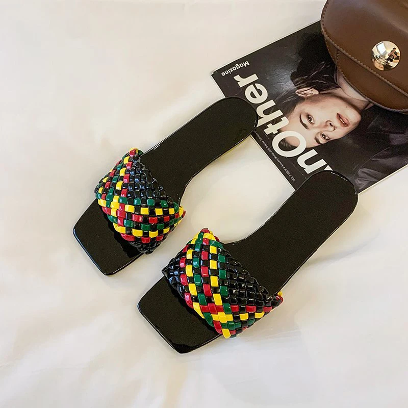 

Colorful Weave Slippers Women 2021 Summer Soft Flats Outdoor Beach Shoes Flip Flops Light Casual Home Slides Plus Size 35-42