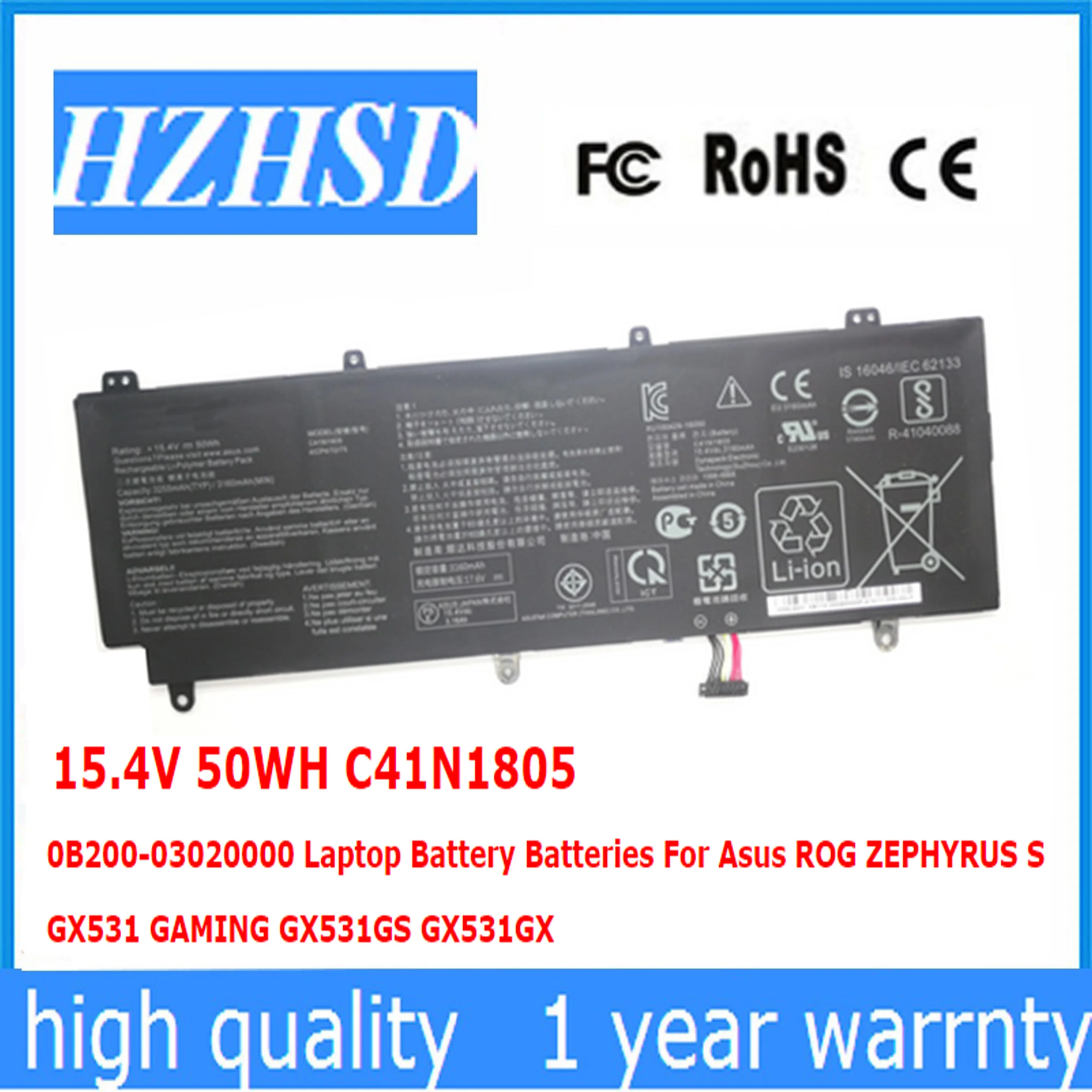 

15.4V 50WH C41N1805 0B200-03020000 Laptop Battery For Asus ROG ZEPHYRUS S GX531 GAMING GX531GS GX531GX