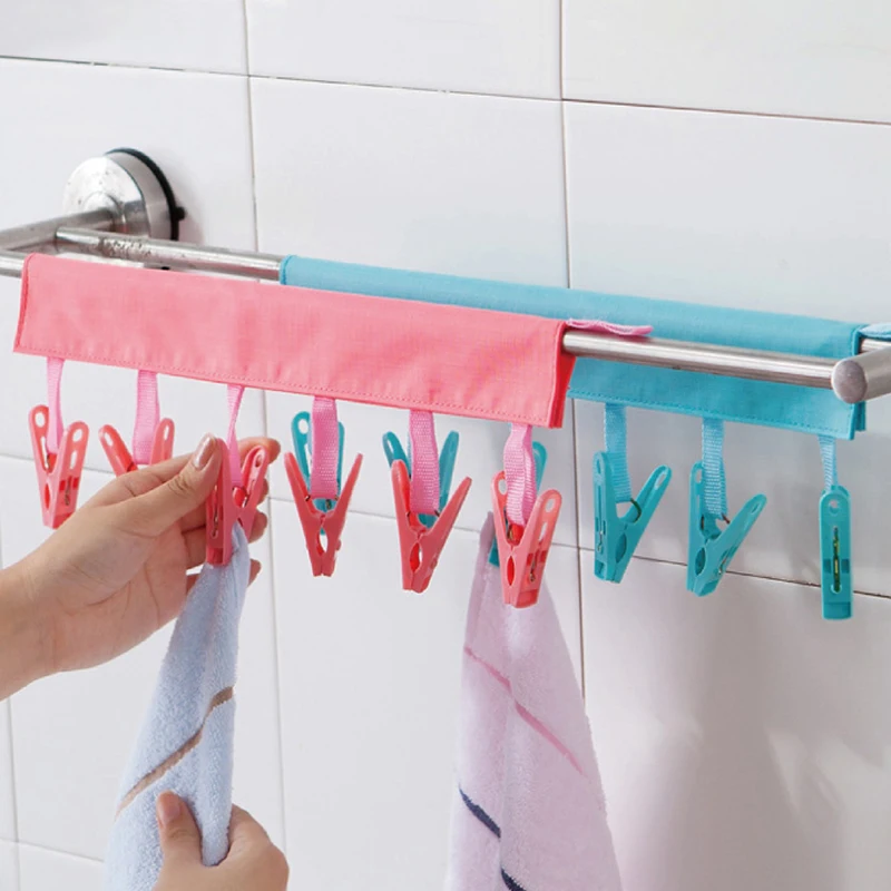 

Portable Travel Cloth Hanger 6 Clips Multi-function Student Dormitory Socks Underwear Clothespins Foldable Drying Hanger Racks