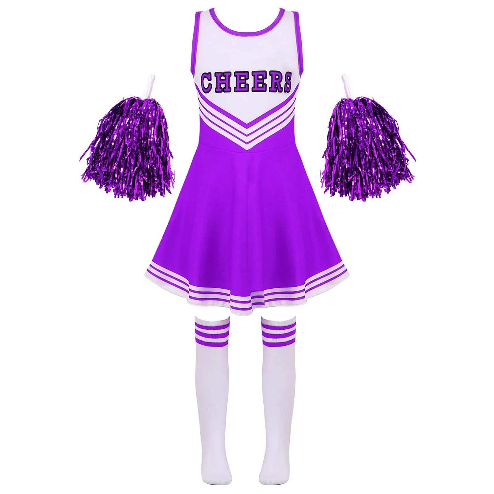 

Униформа для девочек, костюм для танцев, одежда для чарлидинга, танцевальное платье с круглым вырезом в стиле пэчворк, Цветочные Носки
