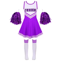 girls cheerleading uniform dance costume kids cheerleader outfit round neckline patchwork style dance dress flower and socks