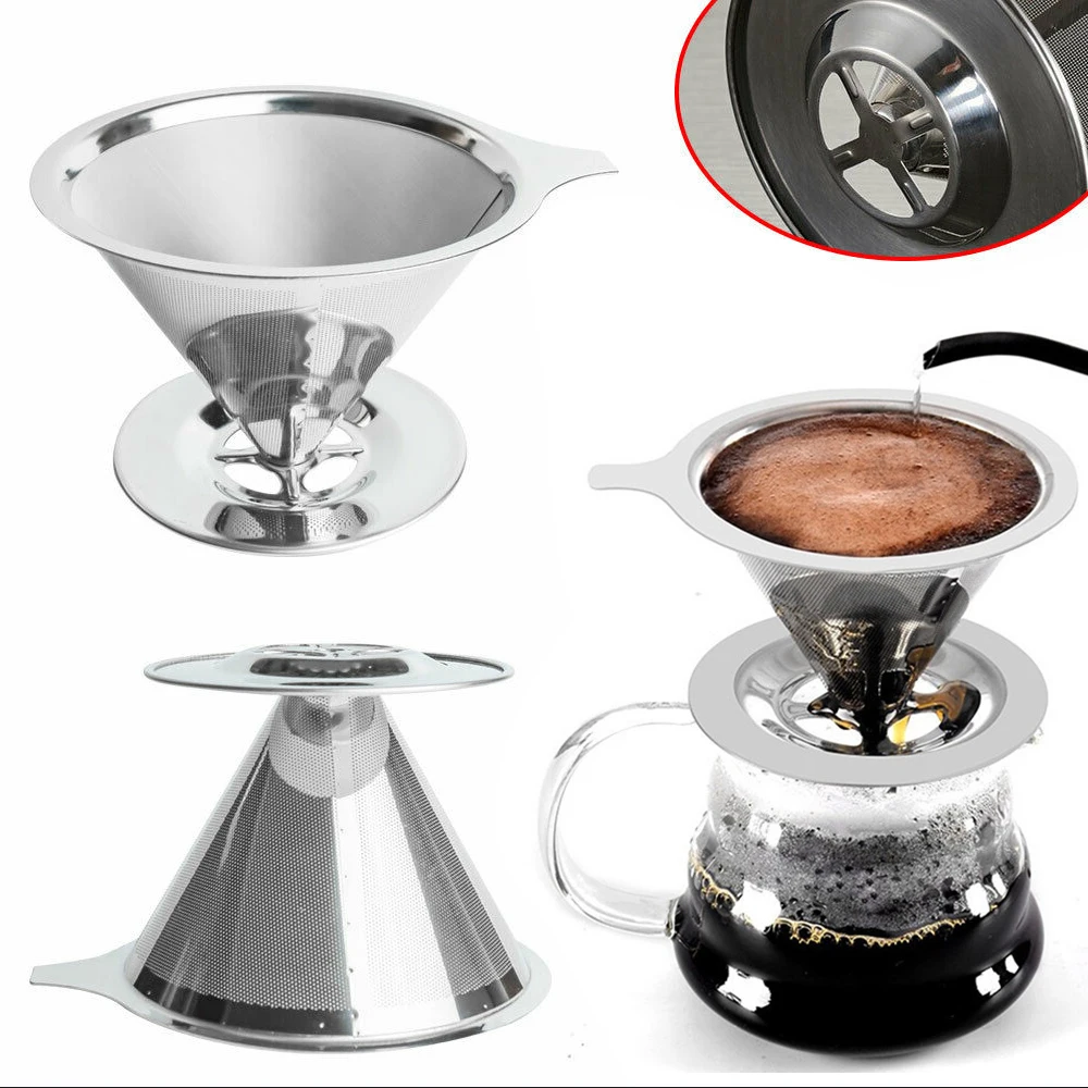 

600 Mesh Stainless Steel Coffee Filter Cone Funnel Reusable Coffee Filters Cup Holder Dripper Drip Coffee Baskets Coffeeware