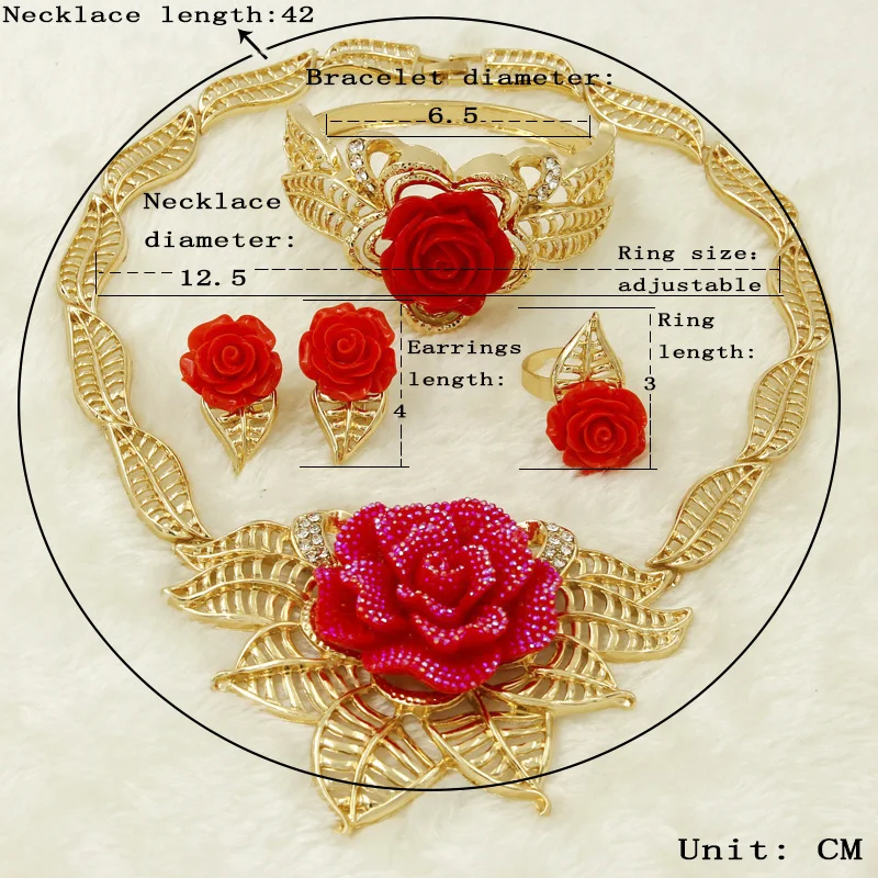 Liffly Модные женские ювелирные наборы красные розы Ювелирные изделия Африканский