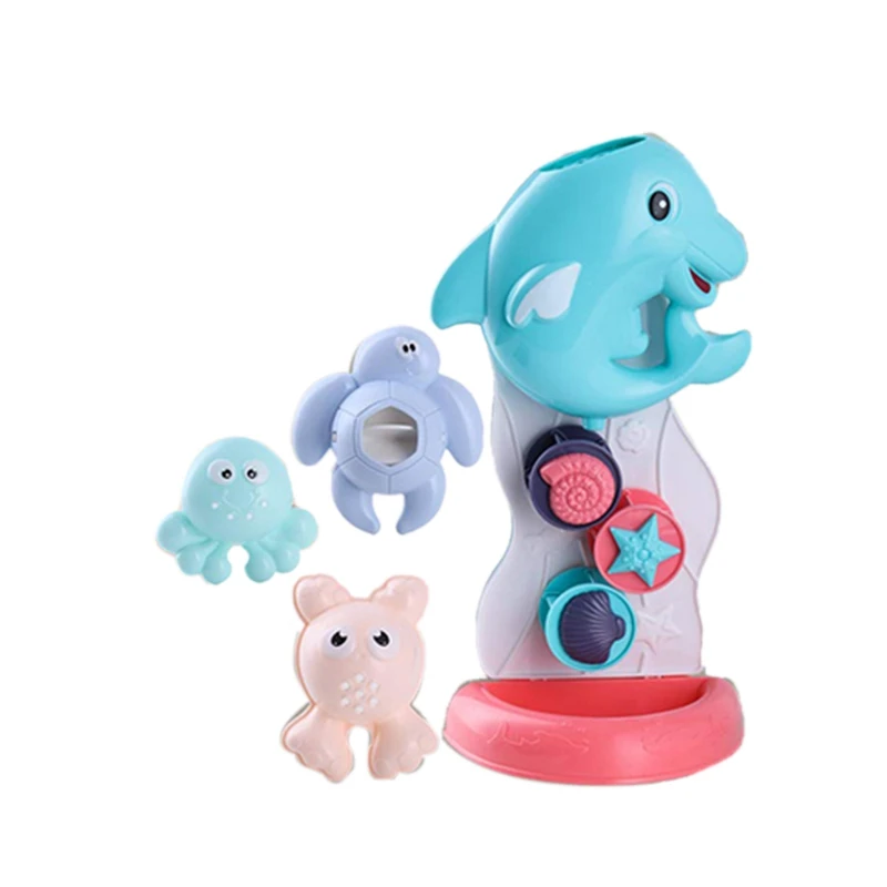 

Водяное колесо, детская игрушка для ванны, дельфин, вращающееся снаряжение и 3 водопада, водный поток, водяные брызги, игрушка для ванны