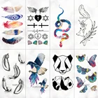 Акварельные перья, Временные татуировки, наклейки для женщин, геометрический рисунок панды, боди-арт, новый дизайн, поддельные мужские татуировки
