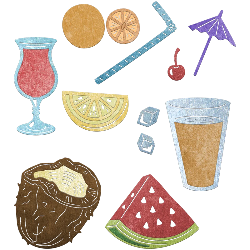 3D продукты и напитки высечки для изготовления открыток лимон вишня арбуз кокос