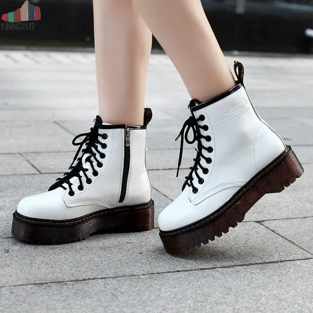 Bullock Real Leather Boots Women shoes Autumn Winter lace-up Flat boots Comfortable Retro work | Обувь
