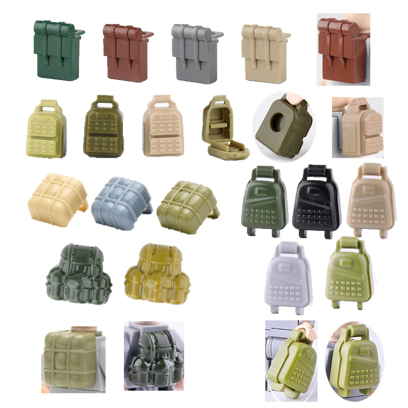 Военные строительные блоки WW2 мини-кирпичи рюкзак задняя рамка Solider фигурки