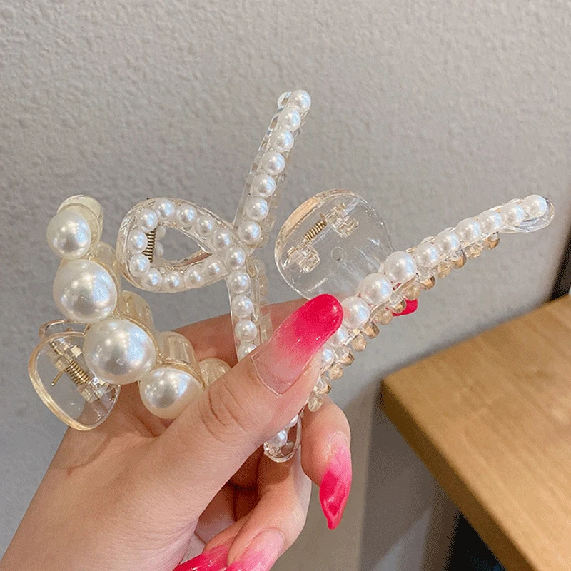 Korean Hair Clip Female Pearl Back Head Large French Retro Ponytail Shark Headdress Accessories |