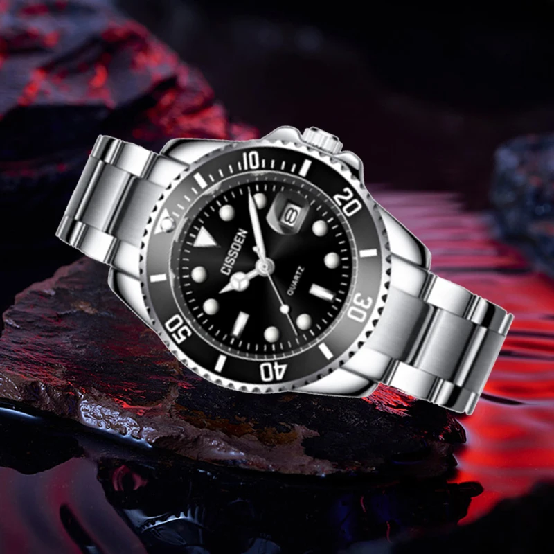 

CISSDEN Military Sports Men Quartz Watch Luxury Fashion Chronograph Strap Calendar Luminous 30M Waterproof Stainless Steel Clock