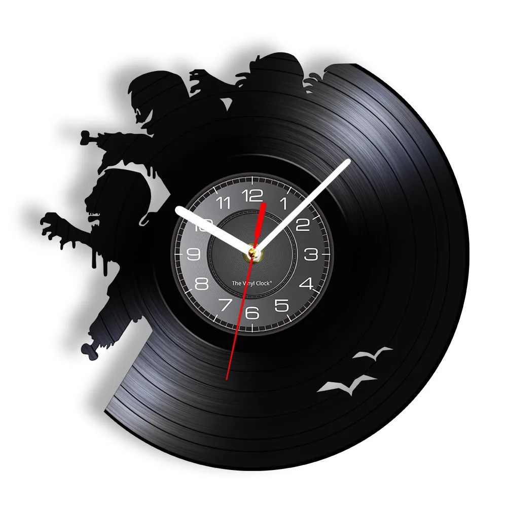 Zombies Coming Out Themed Vinyl Record Nightlight Clock Thrilling Modern Mischievous Halloween Wall Decor With Remote Controller