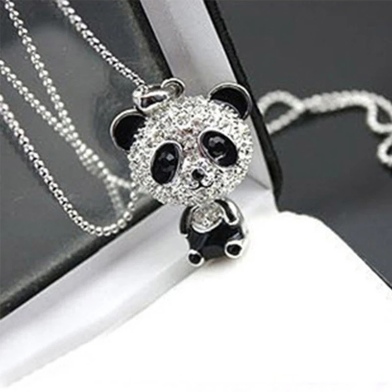 

Classical Women's Rhinestone Moving Head Panda Pendant Sweater Chain Necklace For Women Necklace Jewelry Valentine's Day gift