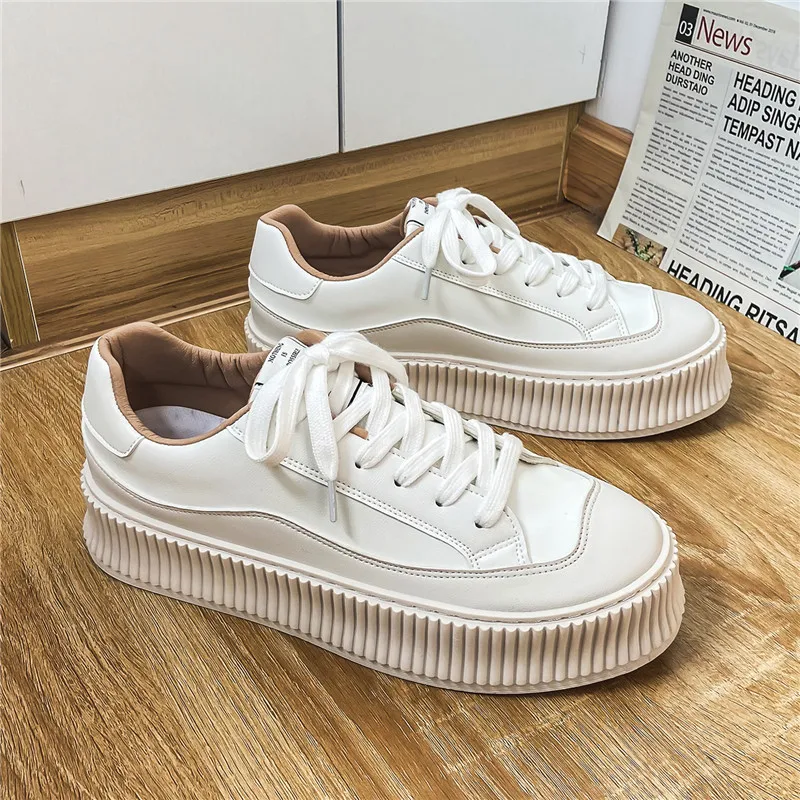 

White Platform PU Men's Sneakers 2021 Spring Fashion New Boys Shoes Mens Shoes Casual Men Vulcanize Shoes