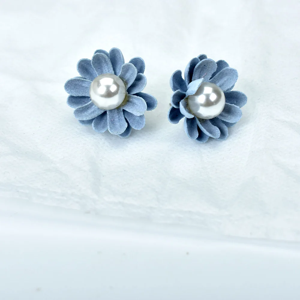 Женские серьги-гвоздики с имитацией жемчуга синие серьги цветком | Украшения и